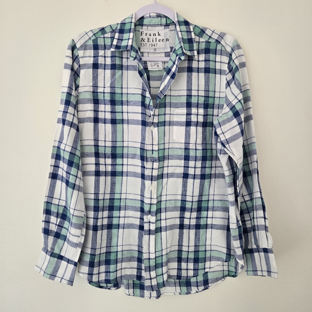FRANK & EILEEN Eileen Relaxed Button-Up Linen Blend V neck Shirt S NWOT